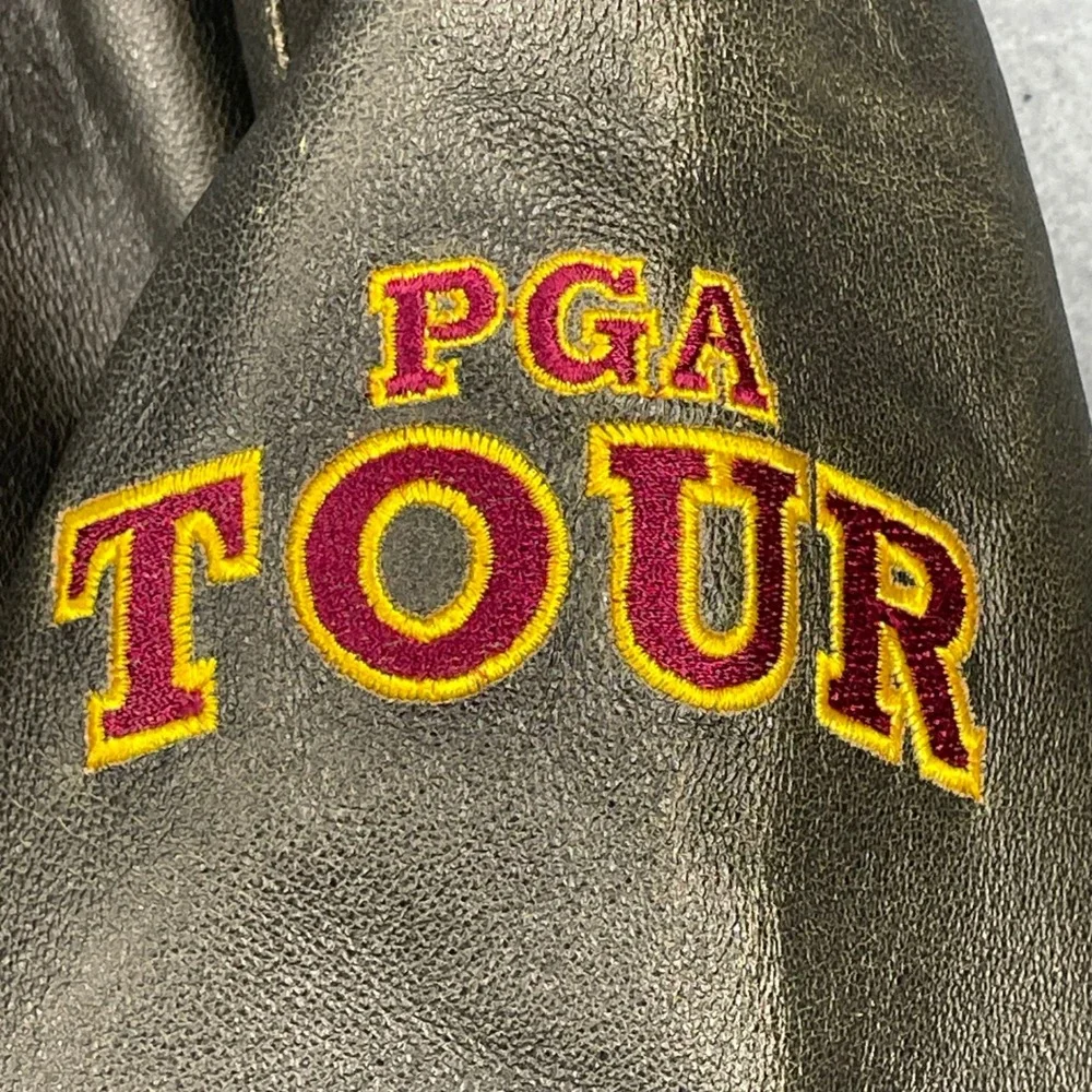 PGA Tour Brown Distressed Leather Partners Club Bomber Jacket Mens XL Golf